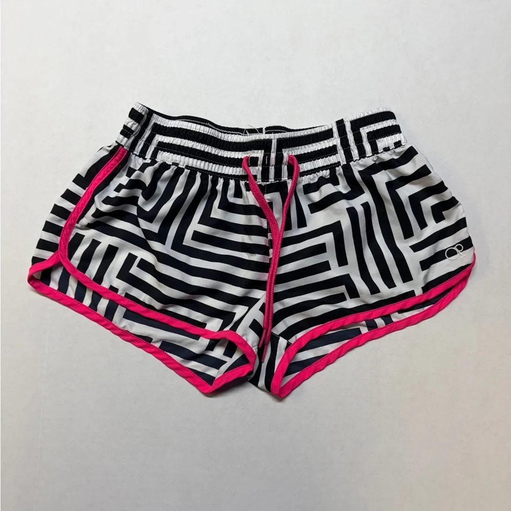Ocean Pacific Geometric Patterned Black White And Pink Girls Small Board Shorts